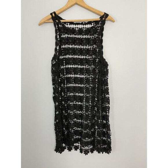 Crochet Beach Swimsuit Cover Up Dress Size XS Black Daisy Open Crochet Swim - Picture 1 of 6
